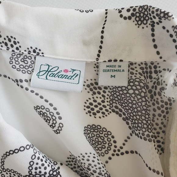 1205 * Haband Floral Print Button Down White Black Size M Vintage 80s - Picture 3 of 6